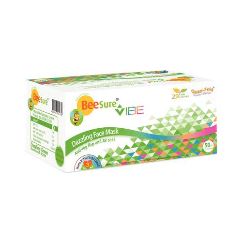 Cranberry BE2510 BeeSure Vibe Earloop Face Masks ASTM 3 Dazzling Green 50/Bx Cranberry BE2510 BeeSure Vibe Earloop Face Masks ASTM 3 Dazzling Green 50/Bx